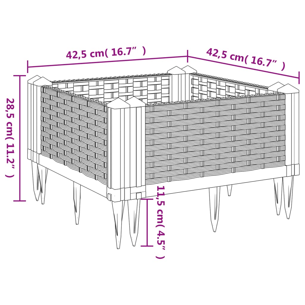 vidaXL Pflanzkasten mit Erdspießen Hellgrau 42,5x42,5x28,5 cm PP