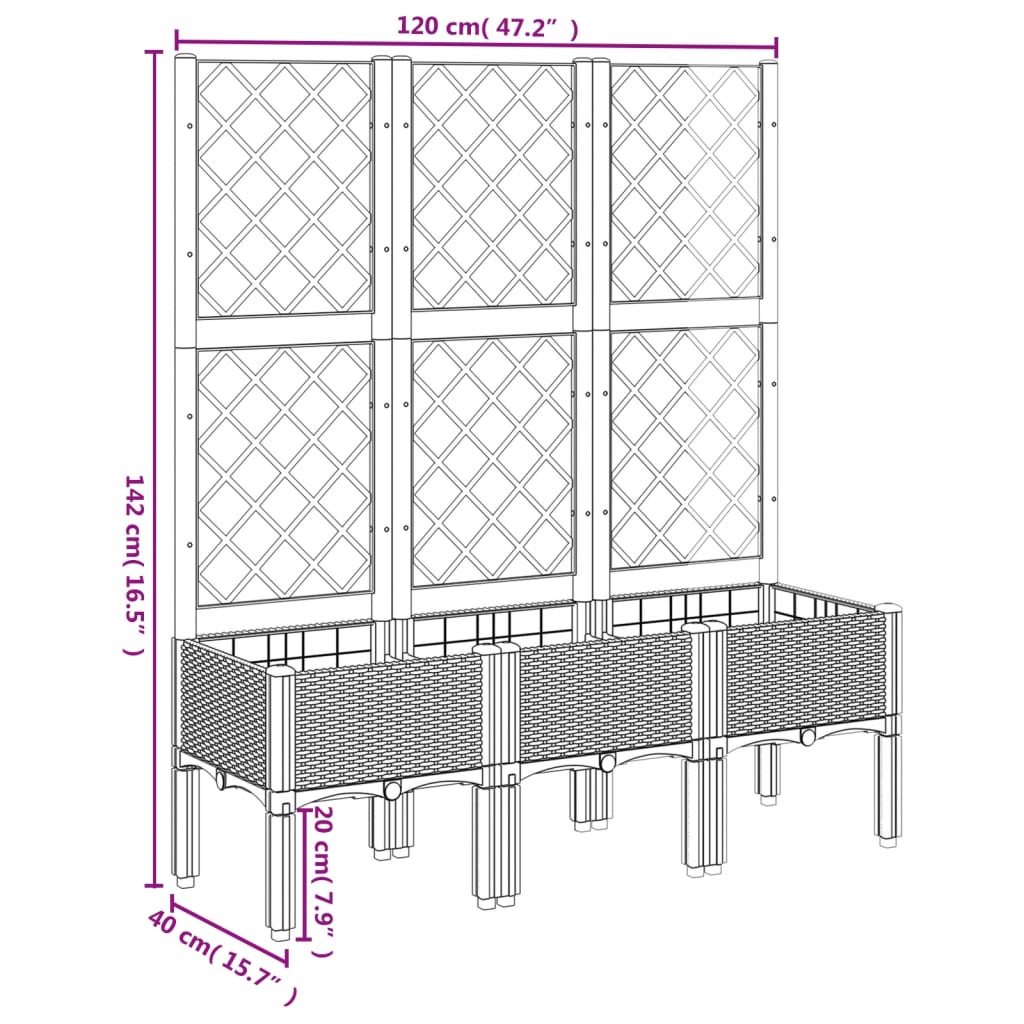 vidaXL Pflanzkübel mit Rankgitter Braun 120x40x142 cm PP