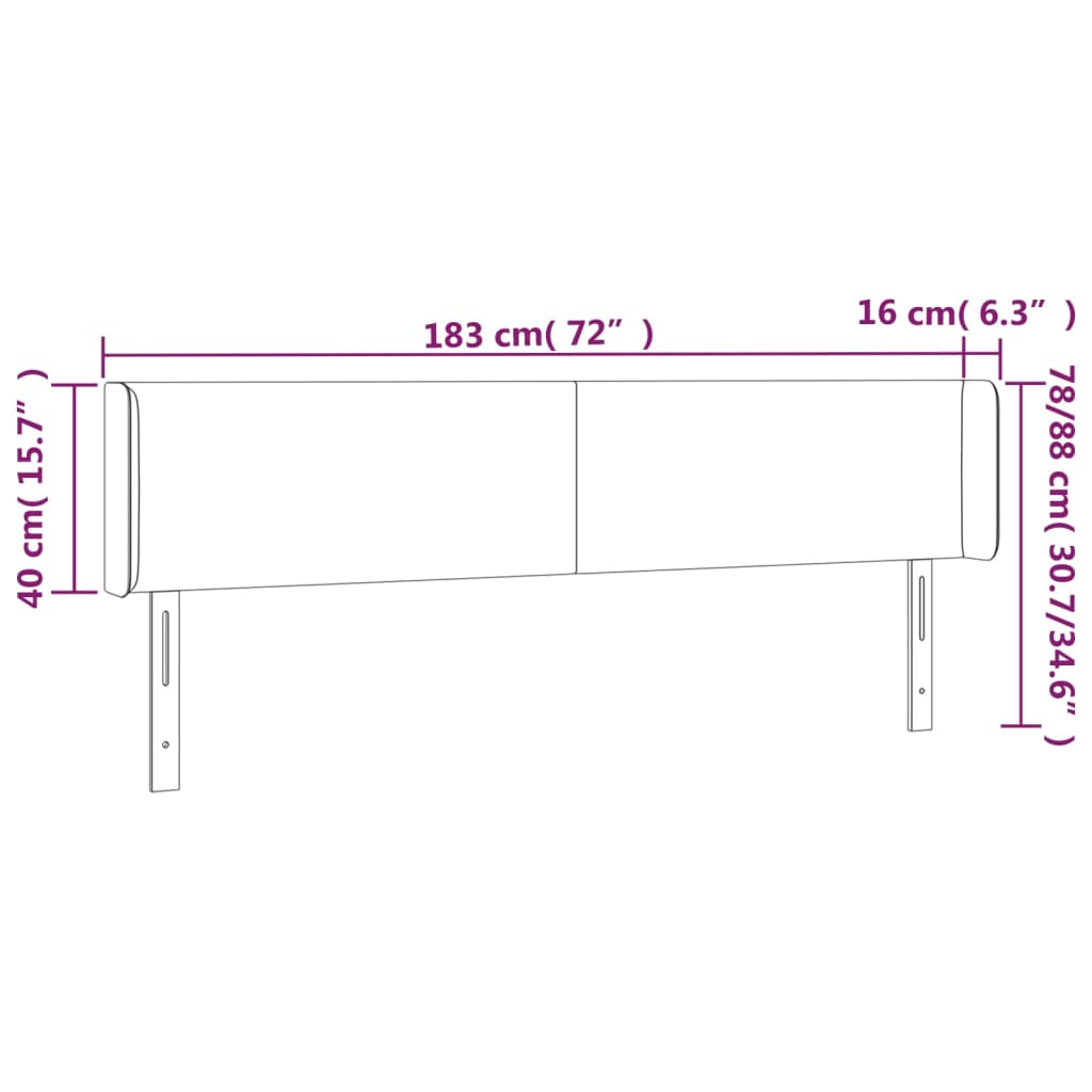 vidaXL LED Kopfteil Weiß 183x16x78/88 cm Kunstleder