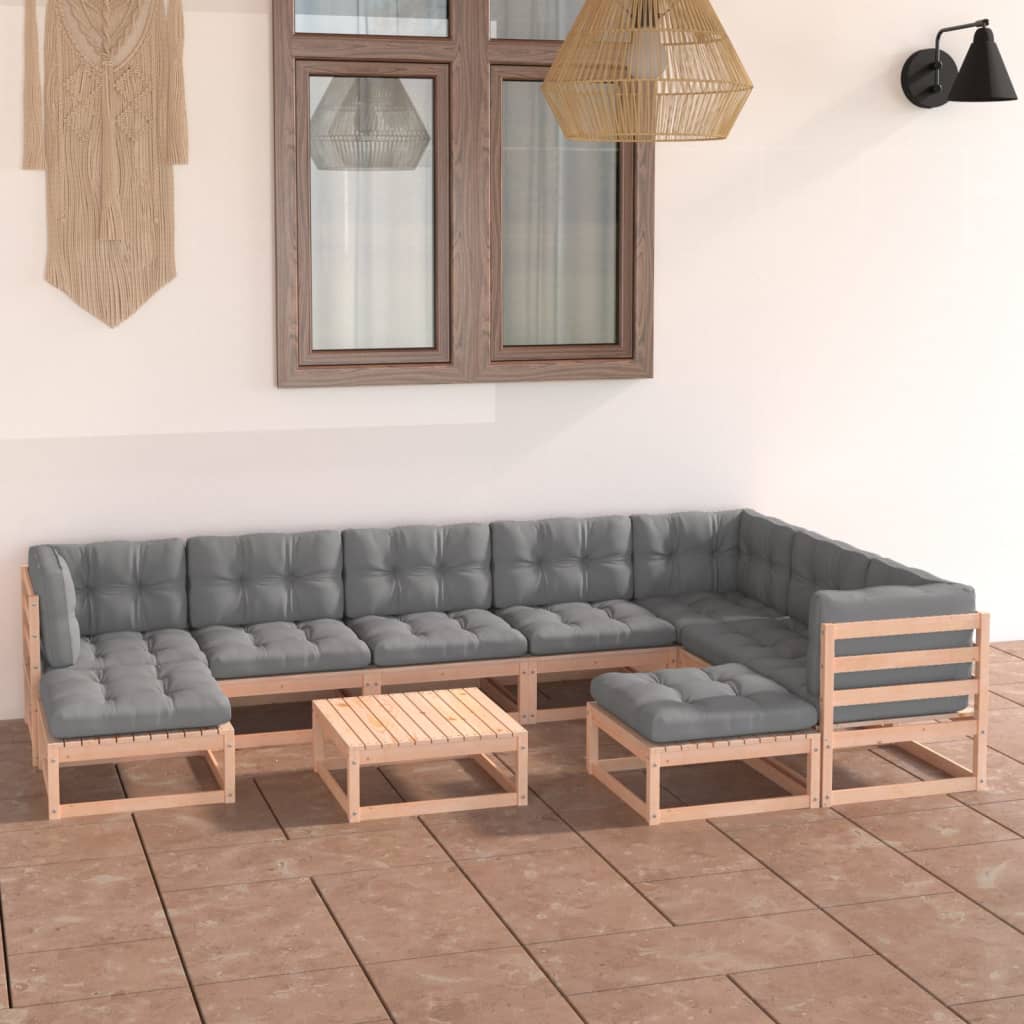 vidaXL 10-tlg. Garten-Lounge-Set mit Kissen Massivholz Kiefer