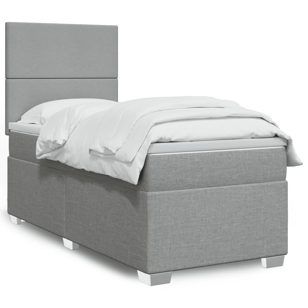 vidaXL Boxspringbett mit Matratze Hellgrau 90x200 cm Stoff