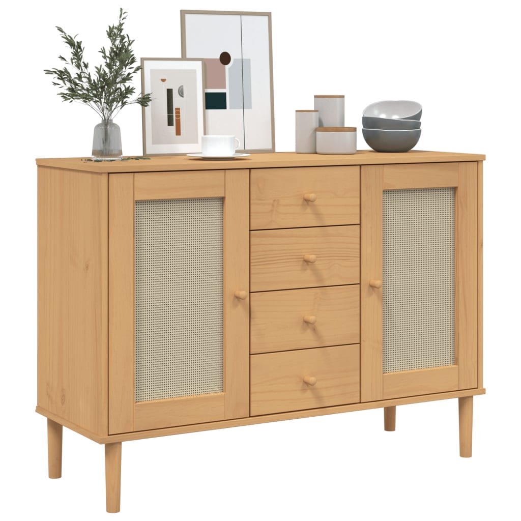 vidaXL Sideboard SENJA Rattan-Optik Braun 112x40x80 cm Kiefernholz