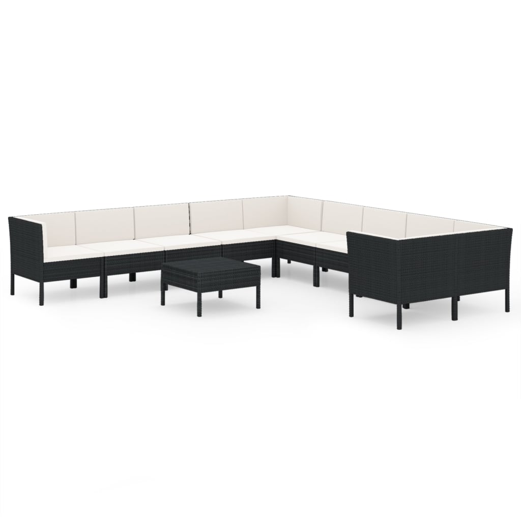 vidaXL 11-tlg. Garten-Lounge-Set mit Auflagen Poly Rattan Schwarz