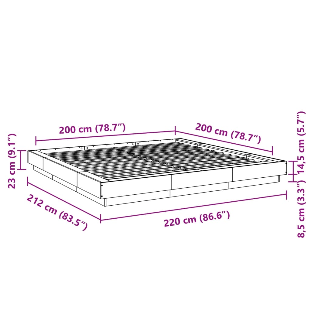 vidaXL Bettgestell Sonoma-Eiche 200x200 cm Holzwerkstoff