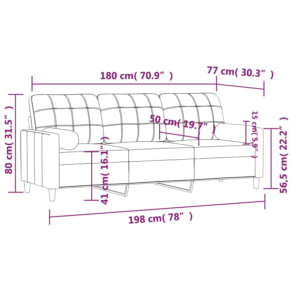 vidaXL 3-Sitzer-Sofa mit Zierkissen Braun 180 cm Stoff