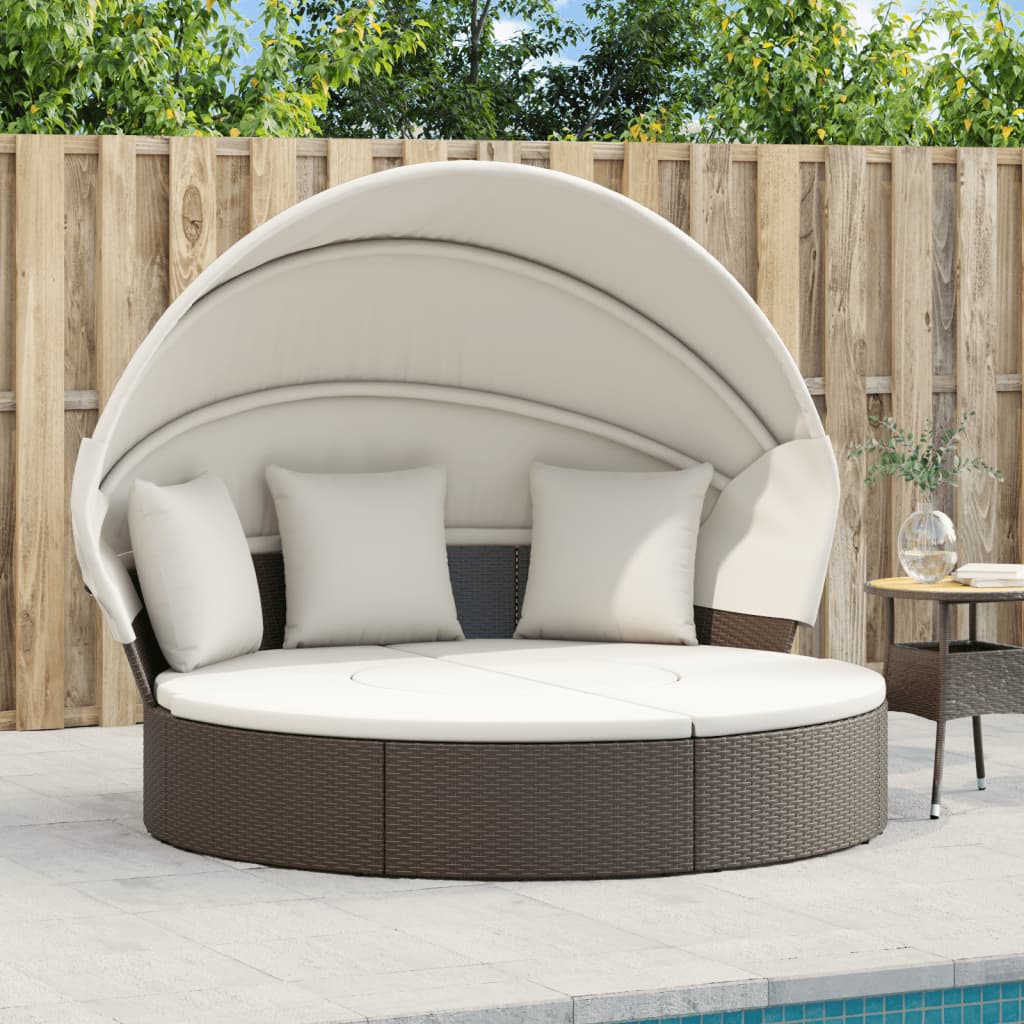 vidaXL Outdoor-Loungebett mit Dach und Kissen Schwarz Poly Rattan