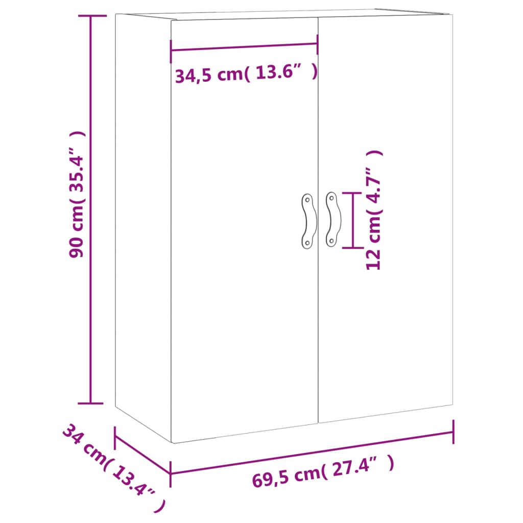 vidaXL Wandschrank Braun Eichen-Optik 69,5x34x90 cm