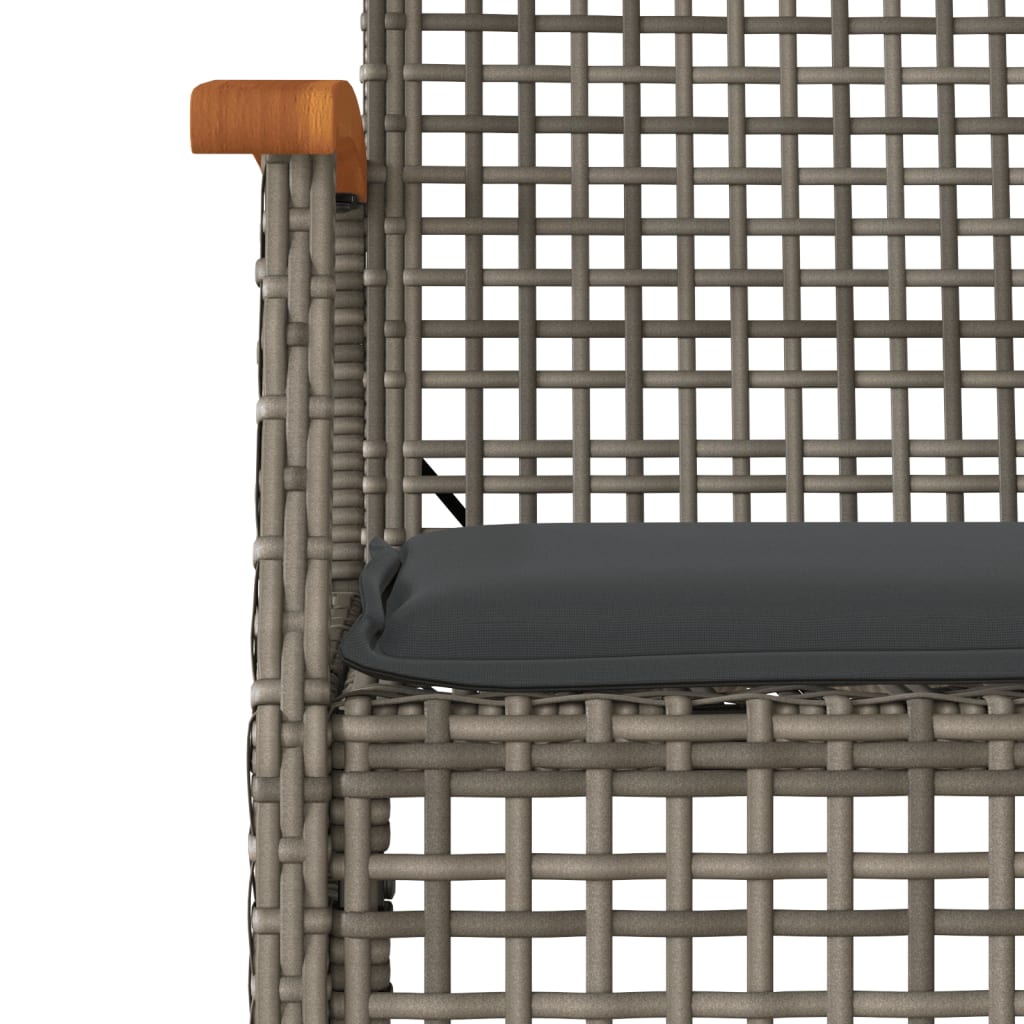 vidaXL 3-tlg. Bistro-Set mit Kissen Grau Poly Rattan Akazienholz