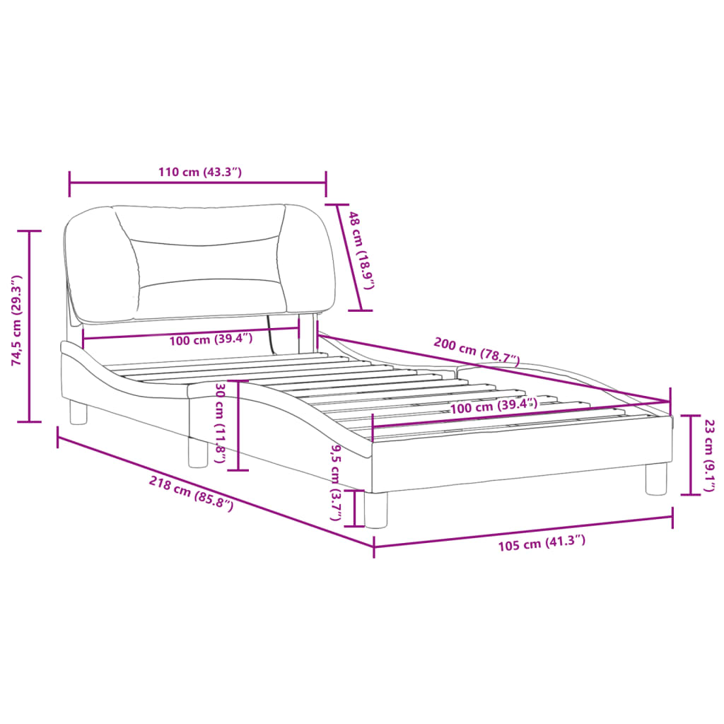 vidaXL Bettgestell mit LED Schwarz 100x200 cm Stoff