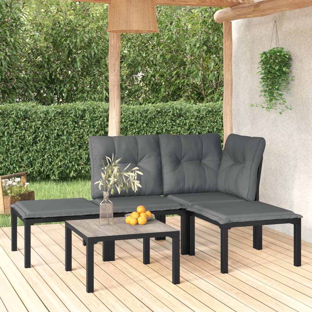 vidaXL 5-tlg. Garten-Lounge-Set Schwarz und Grau Poly Rattan