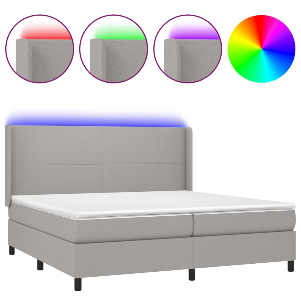 vidaXL Boxspringbett mit Matratze & LED Hellgrau 200x200 cm Stoff