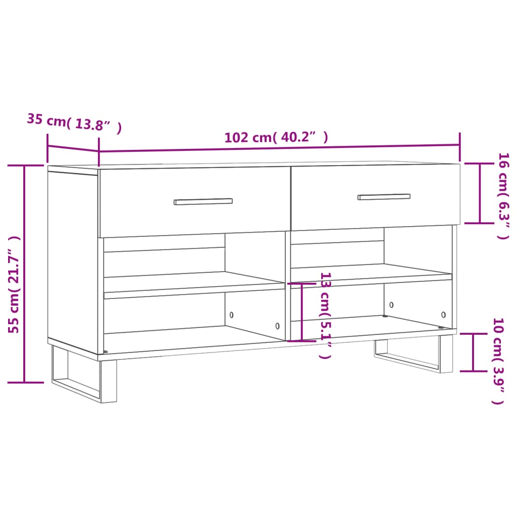 vidaXL Schuhbank Räuchereiche 102x35x55 cm Holzwerkstoff