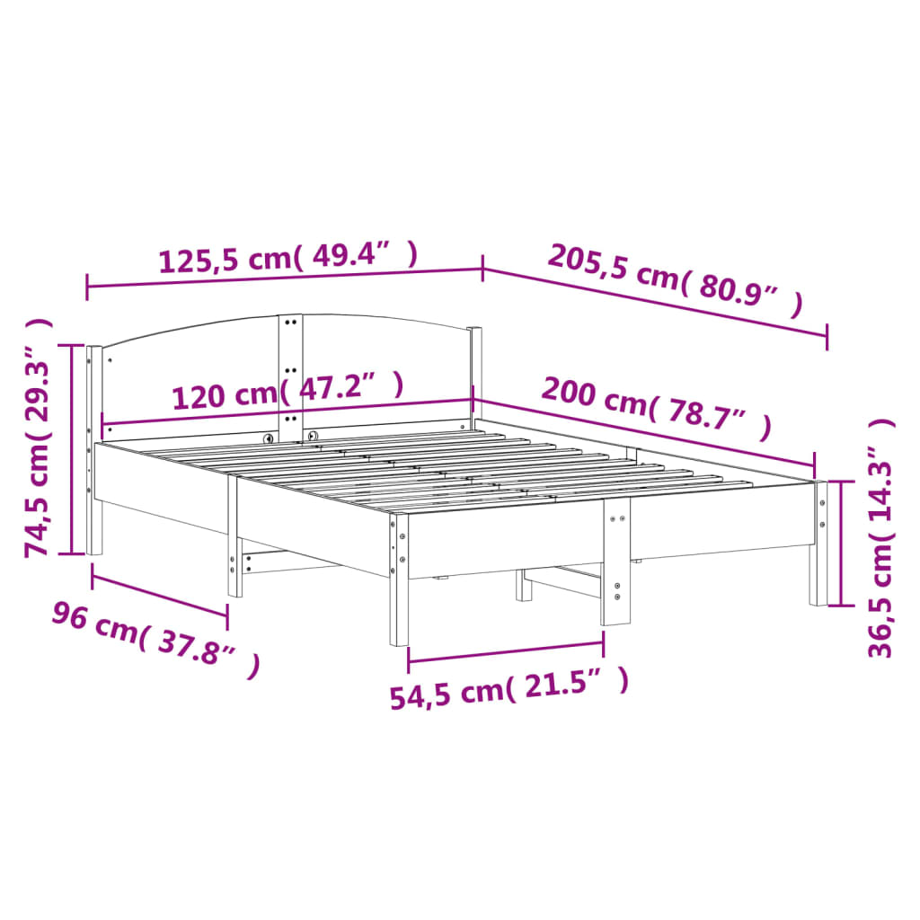 vidaXL Massivholzbett ohne Matratze Weiß 120x200 cm Kiefernholz