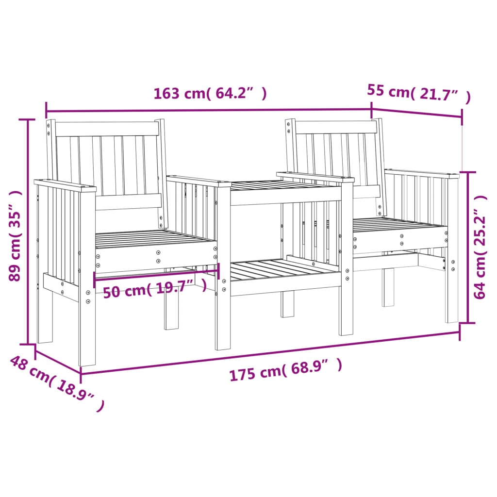 vidaXL Gartenbank mit Tisch 2-Sitzer Massivholz Douglasie