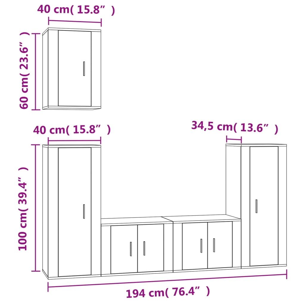 vidaXL 5-tlg. TV-Schrank-Set Schwarz Holzwerkstoff