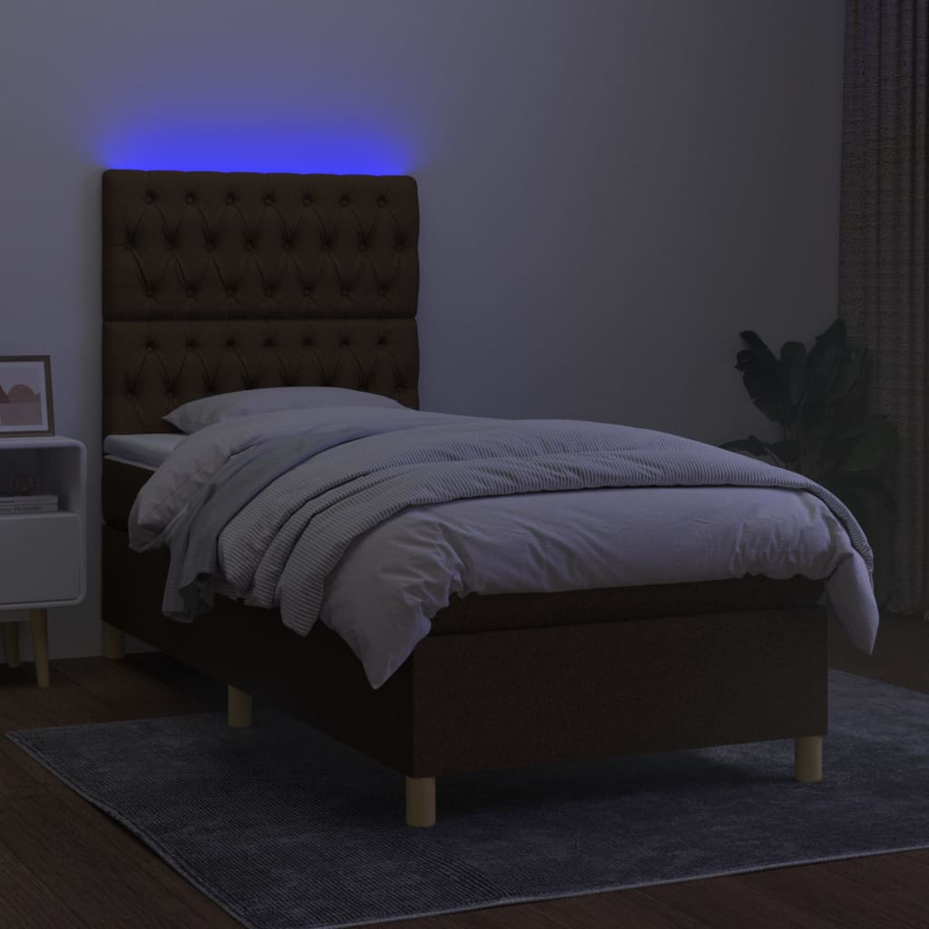 vidaXL Boxspringbett mit Matratze & LED Dunkelbraun 80x200 cm Stoff