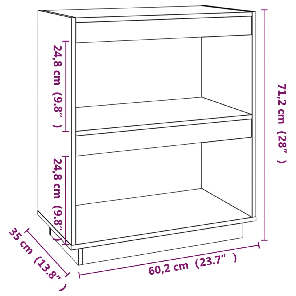 vidaXL Bücherregal Schwarz 60x35x71 cm Massivholz Kiefer