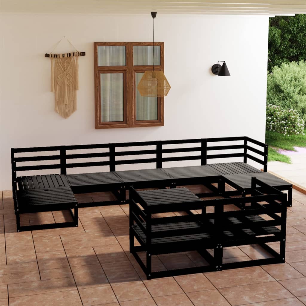 vidaXL 10-tlg. Garten-Lounge-Set Schwarz Massivholz Kiefer