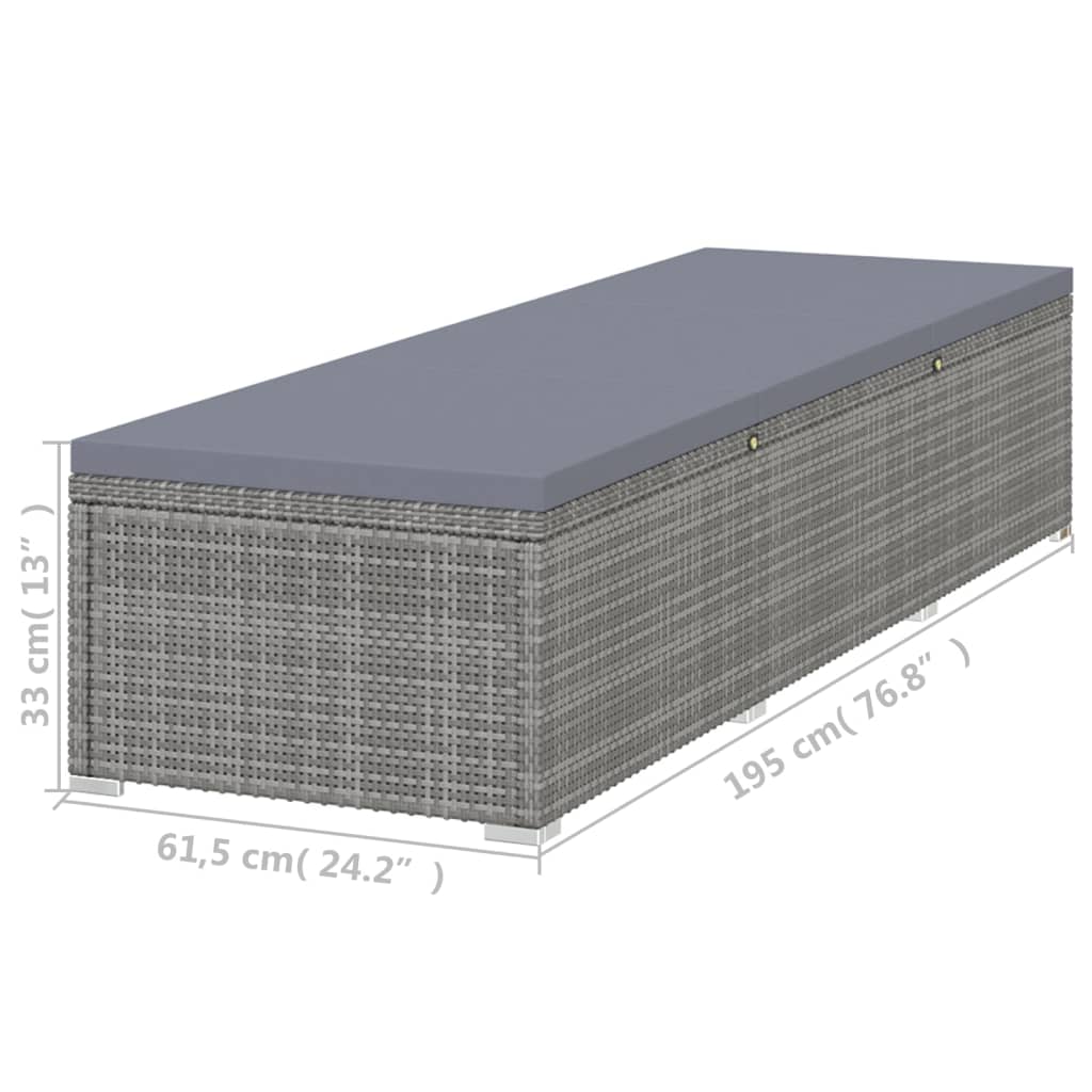 vidaXL Sonnenliege mit Dunkelgrauer Auflage Poly Rattan Grau