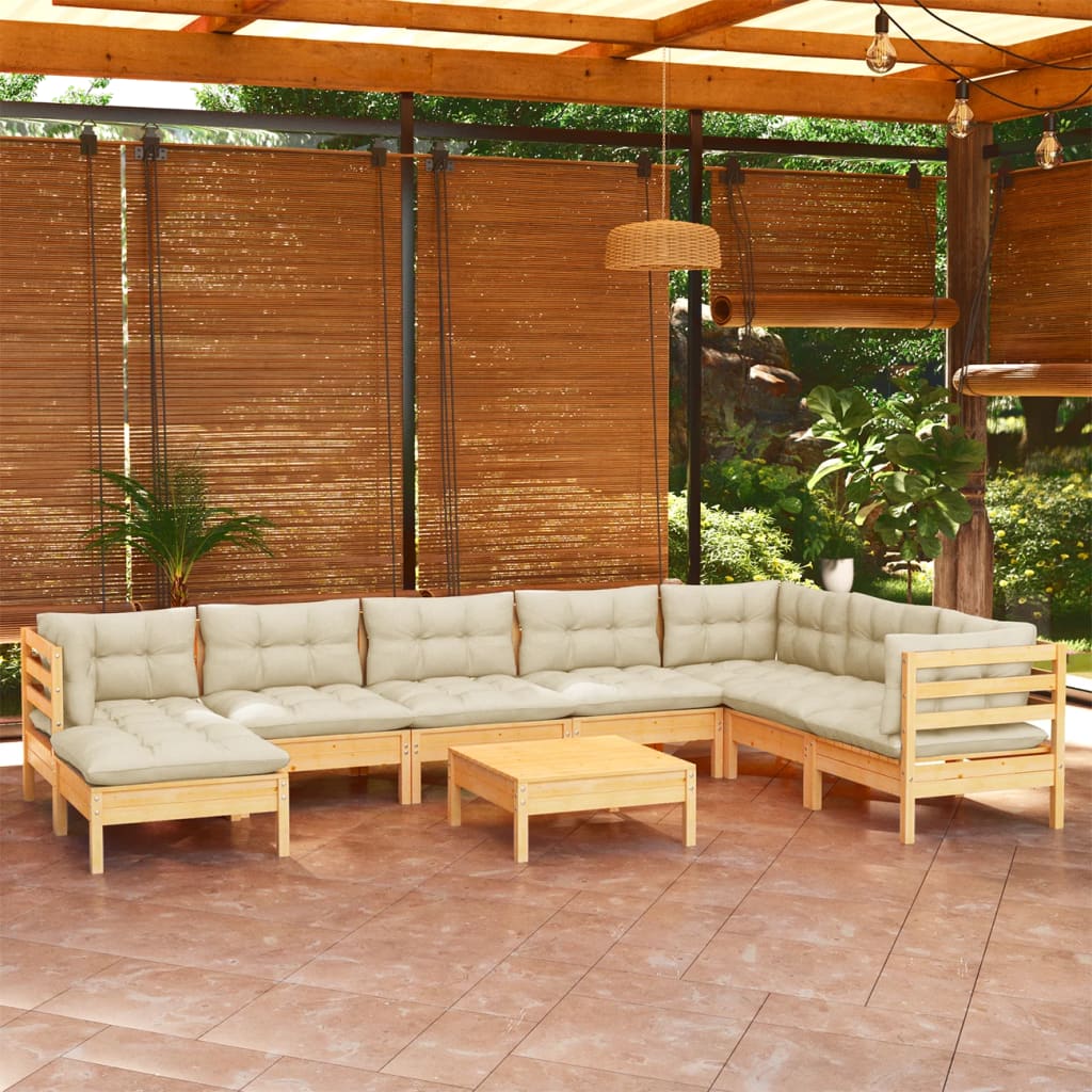 vidaXL 9-tlg. Garten-Lounge-Set mit Creme Kissen Massivholz Kiefer