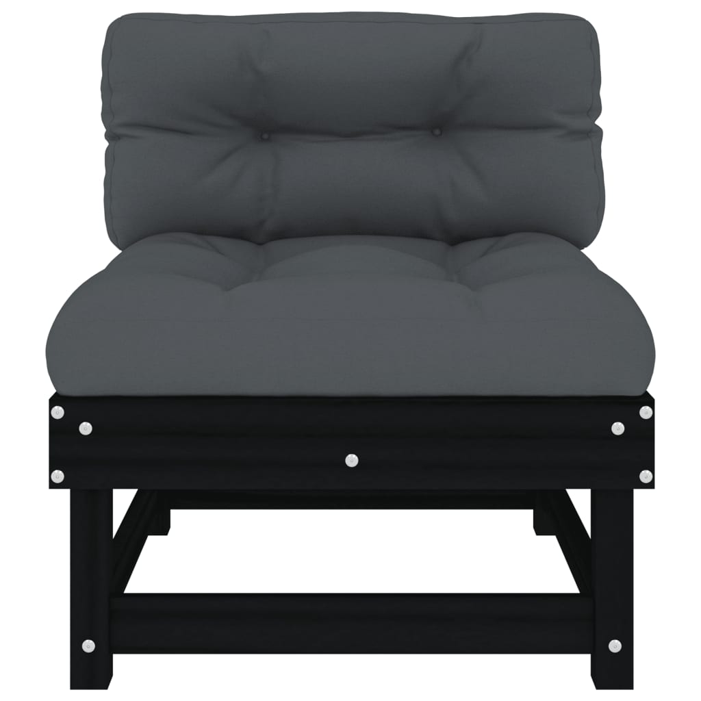 vidaXL Mittelsofa mit Kissen Schwarz Massivholz Kiefer