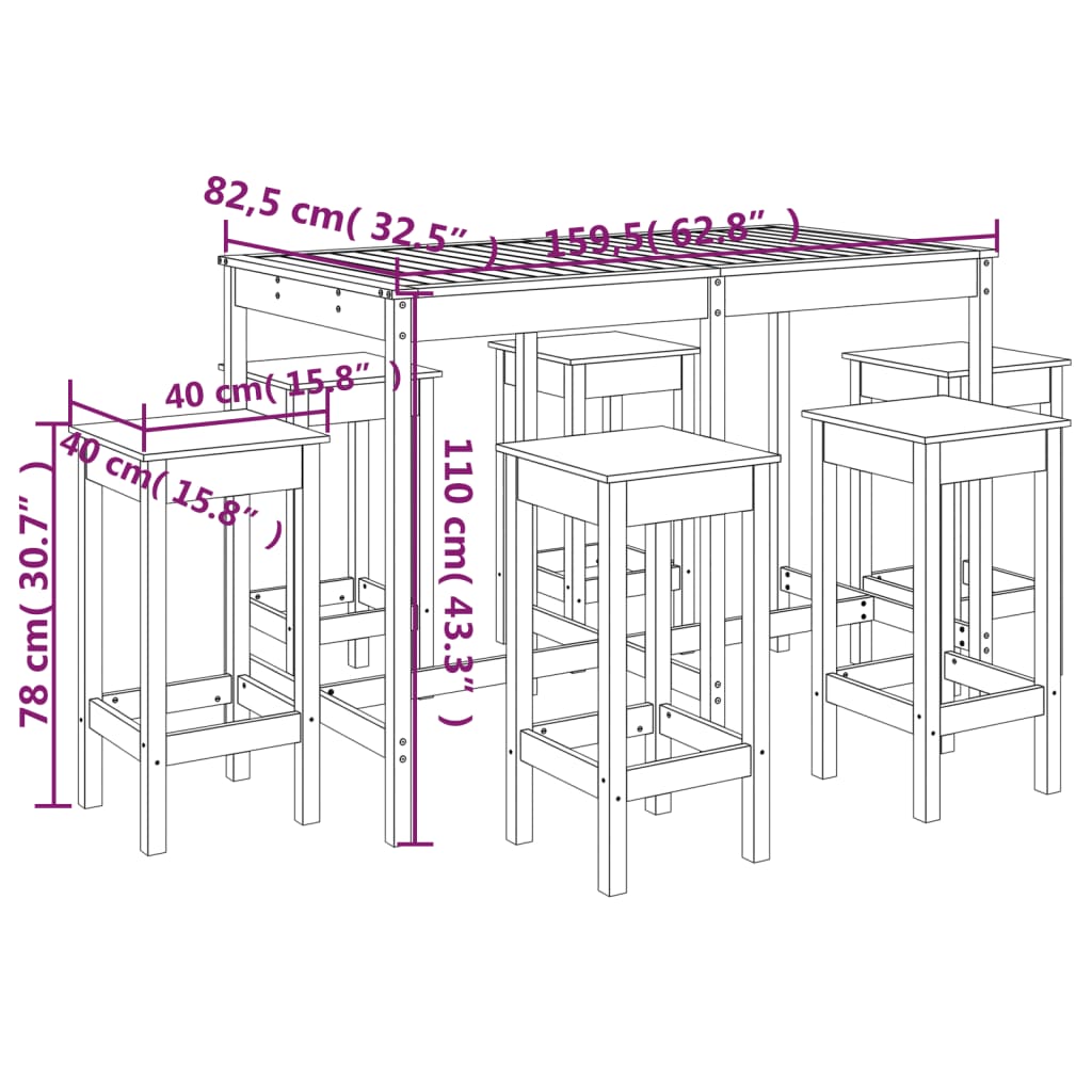 vidaXL 7-tlg. Gartenbar-Set Massivholz Kiefer