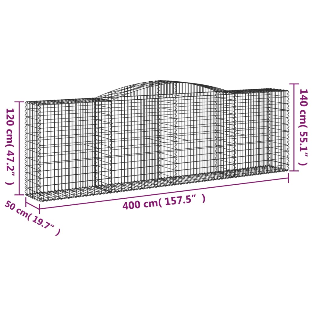 vidaXL Gabionen mit Hochbogen 15 Stk 400x50x120/140cm Verzinktes Eisen