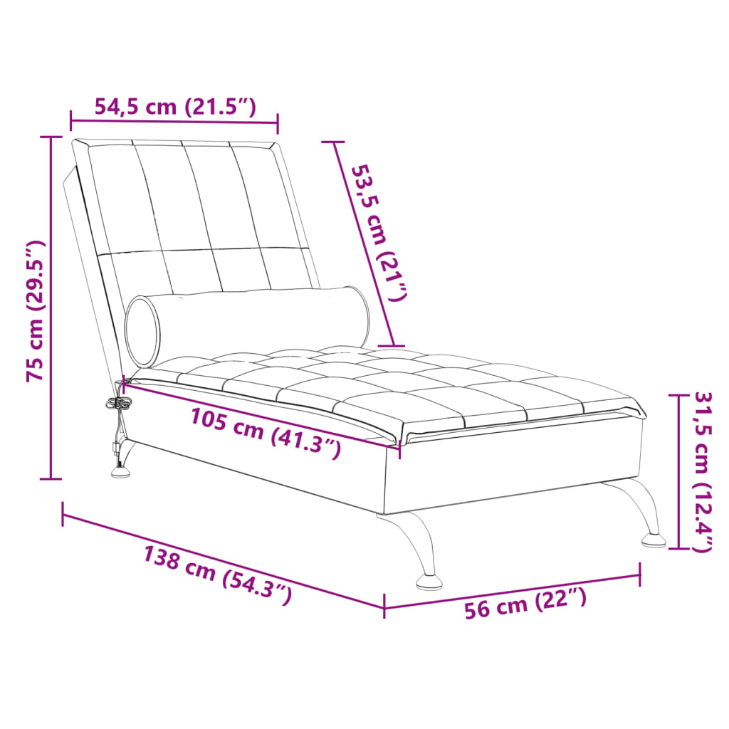 vidaXL Massage-Chaiselongue mit Nackenrolle Schwarz Stoff