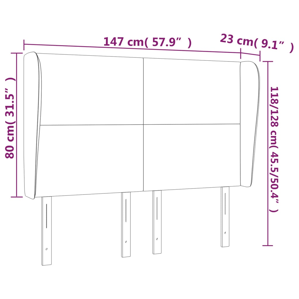 vidaXL Kopfteil mit Ohren Hellgrau 147x23x118/128 cm Samt