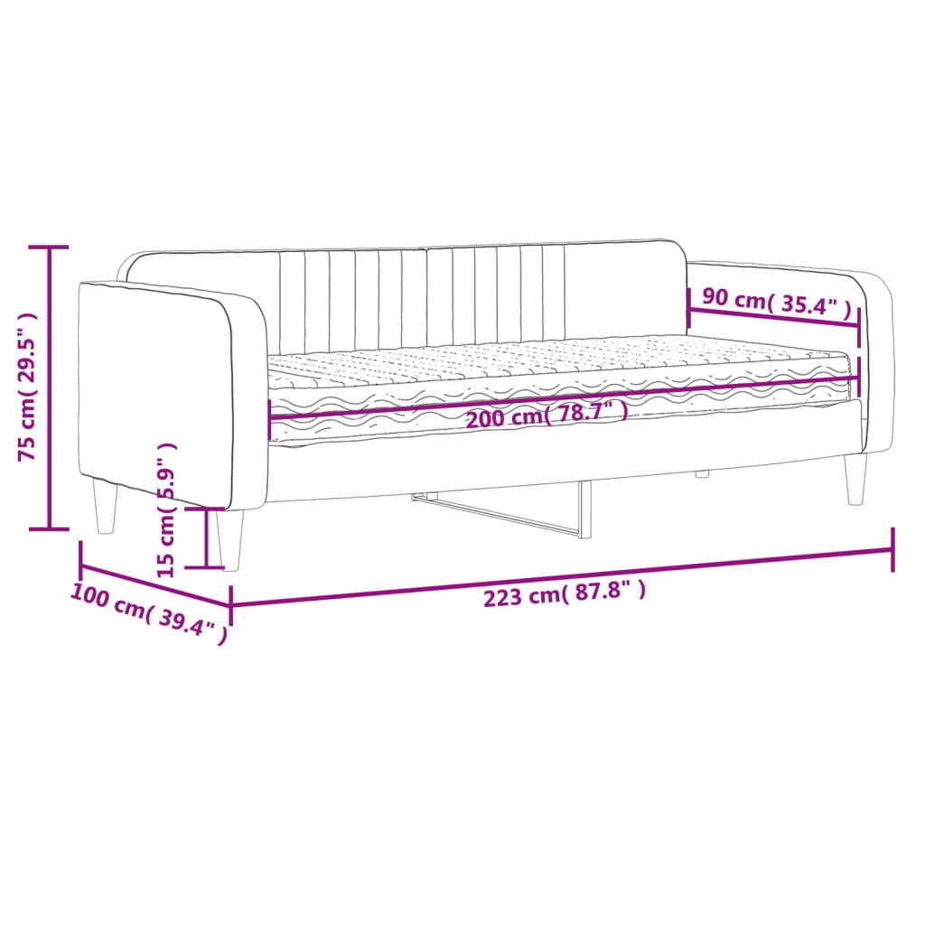 vidaXL Tagesbett mit Matratze Hellgrau 90x200 cm Samt