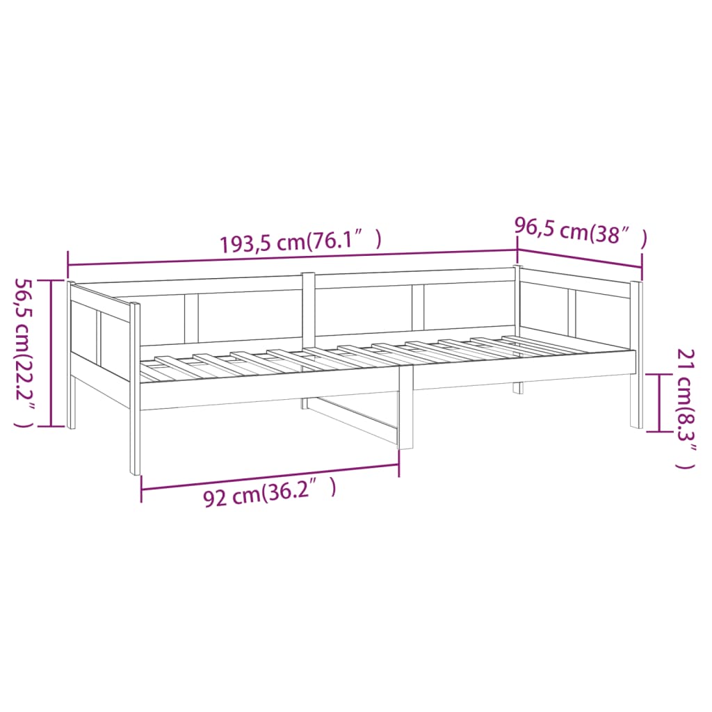 vidaXL Tagesbett Schwarz Massivholz Kiefer 90x190 cm