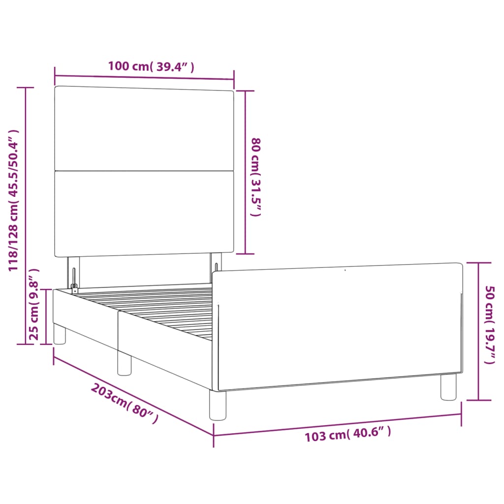 vidaXL Bettgestell mit Kopfteil Weiß 100x200 cm Kunstleder