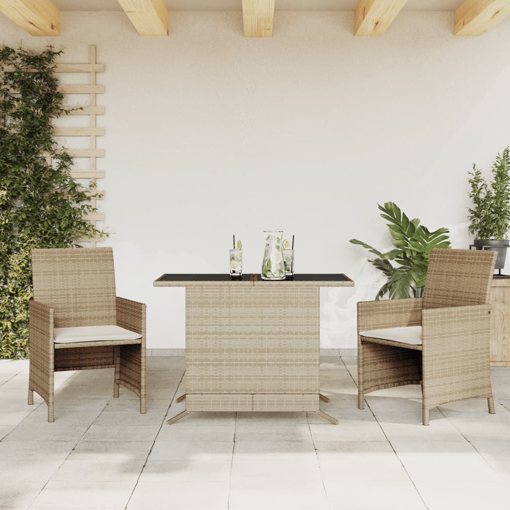 vidaXL 3-tlg. Bistro-Set mit Kissen Beige Poly Rattan