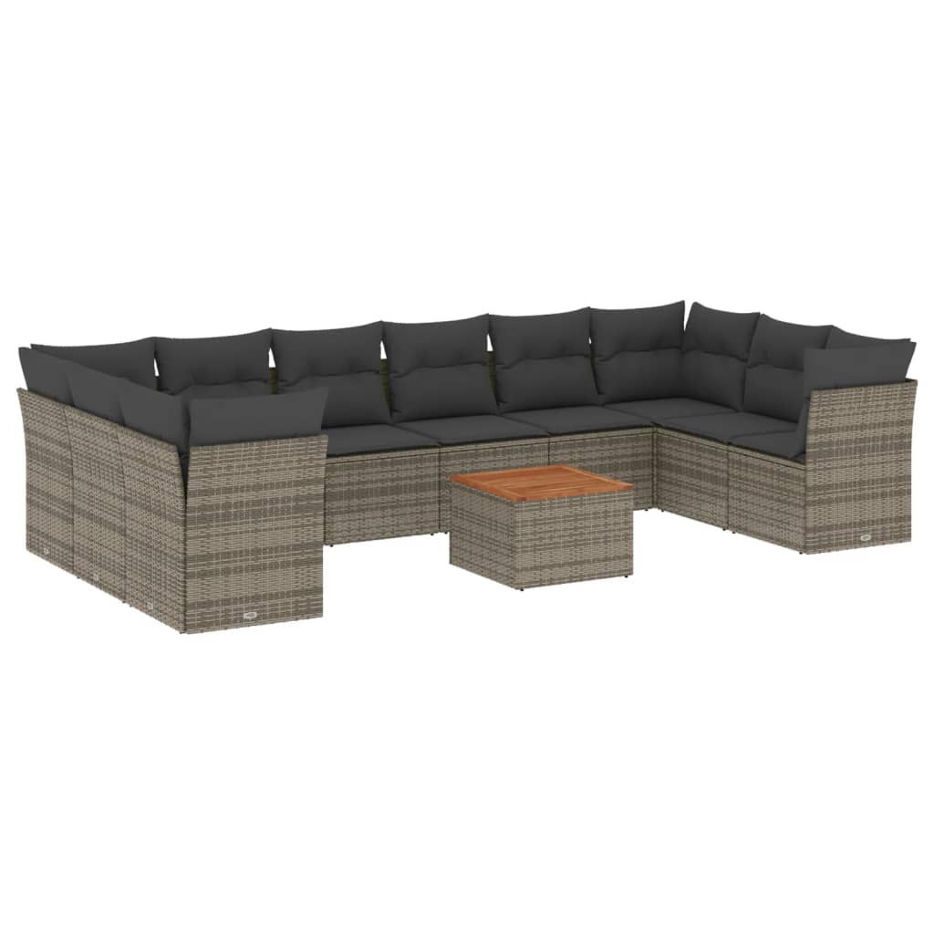 vidaXL 11-tlg. Garten-Sofagarnitur mit Kissen Grau Poly Rattan