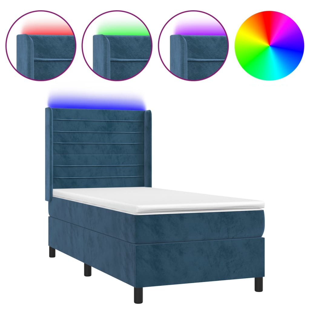 vidaXL Boxspringbett mit Matratze & LED Dunkelblau 100x200 cm Samt