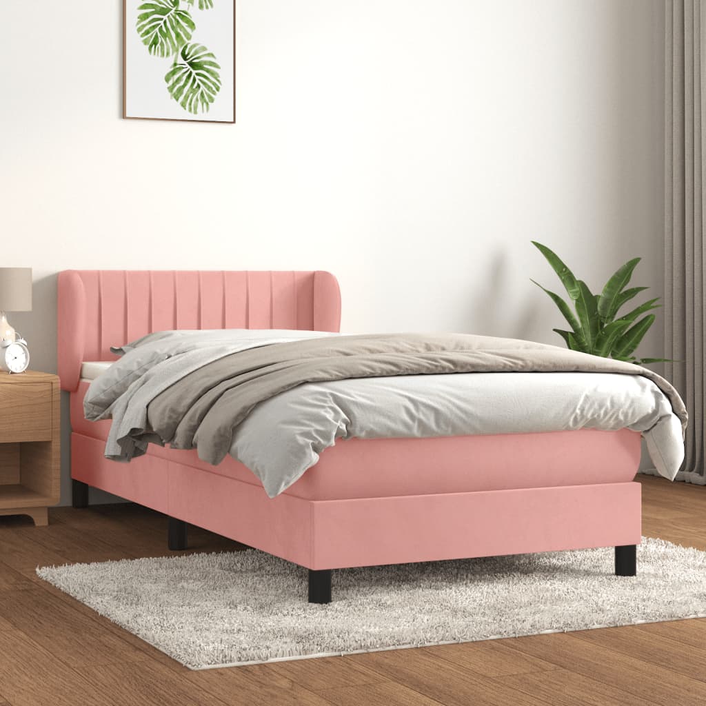 vidaXL Boxspringbett mit Matratze Rosa 100x200 cm Samt