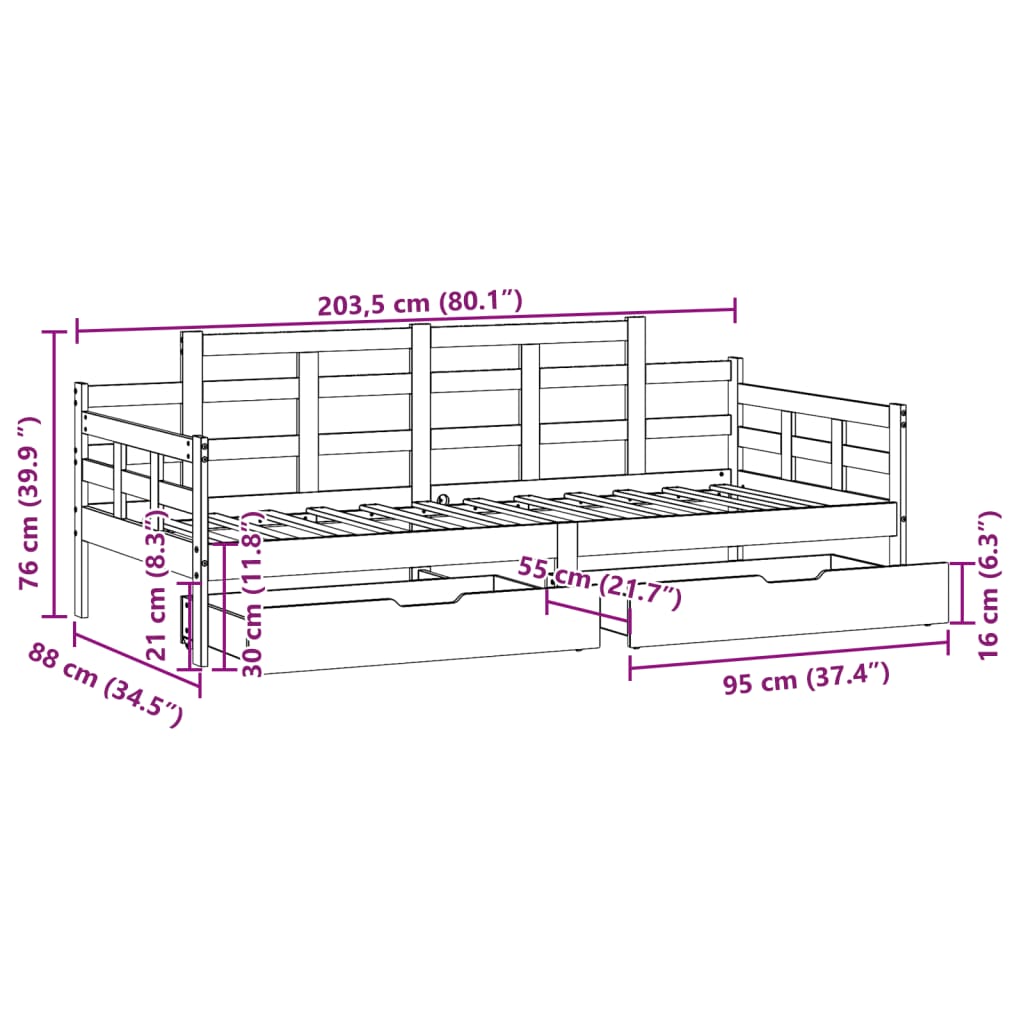 vidaXL Tagesbett mit Schubladen 80x200 cm Massivholz Kiefer