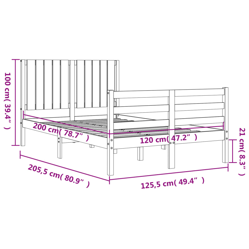 vidaXL Massivholzbett mit Kopfteil Schwarz 120x200 cm