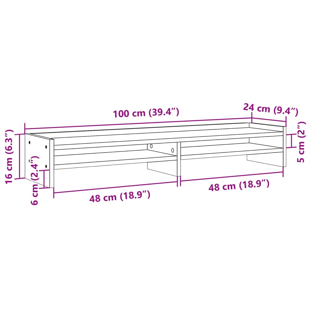 vidaXL Monitorständer Braun Eichen-Optik 100x24x16 cm Holzwerkstoff