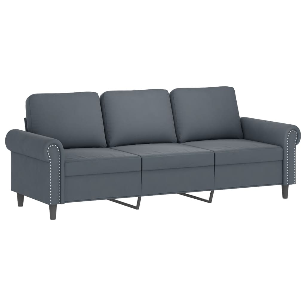 vidaXL 3-Sitzer-Sofa mit Zierkissen Dunkelgrau 180 cm Samt