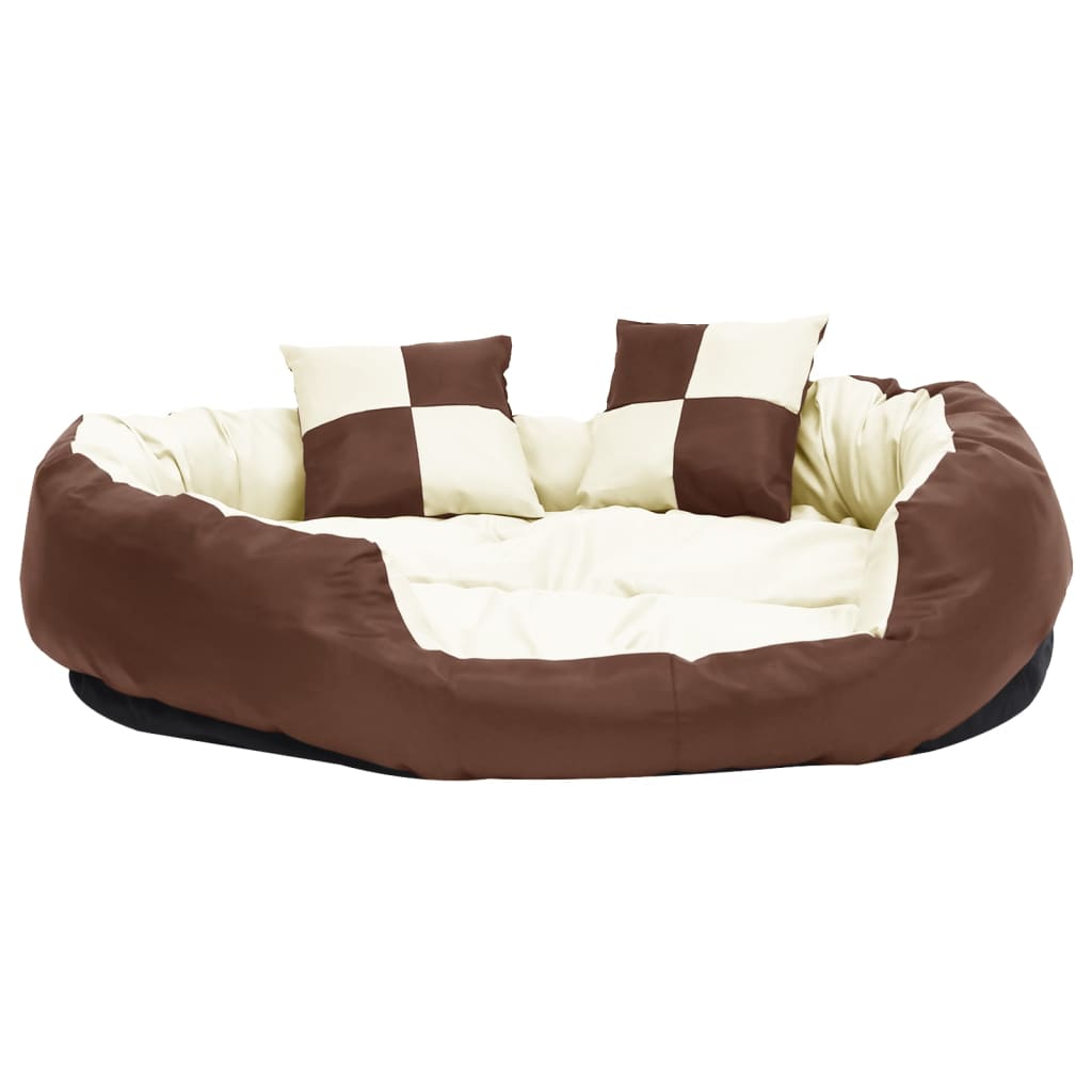 vidaXL Hundekissen Wendbar und Waschbar Braun und Creme 110x80x23 cm