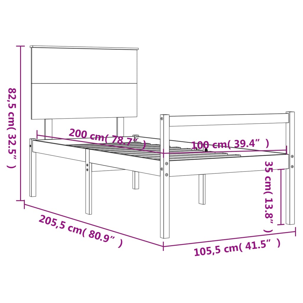 vidaXL Seniorenbett mit Kopfteil 100x200 cm Honigbraun Massivholz