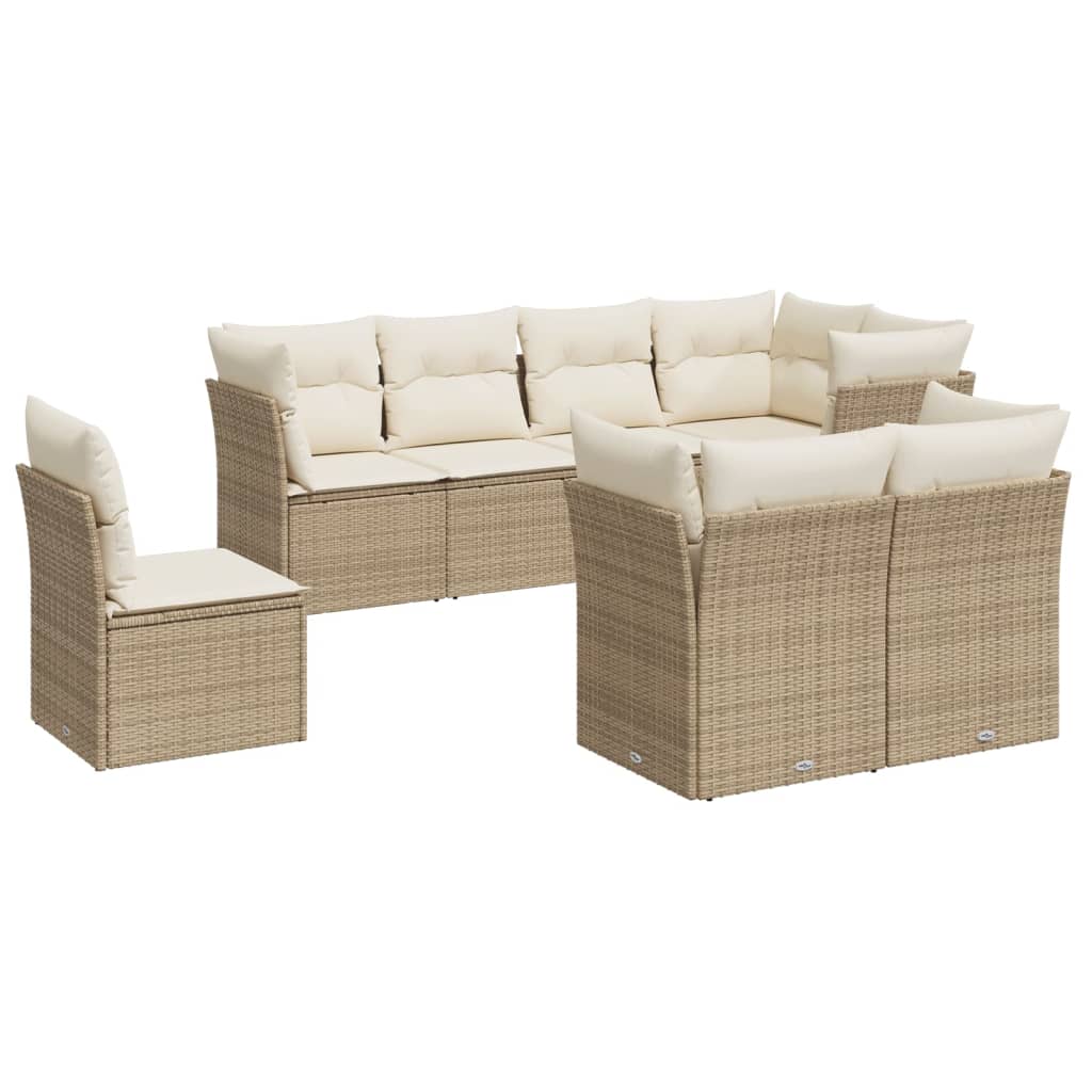 vidaXL 8-tlg. Garten-Sofagarnitur mit Kissen Beige Poly Rattan