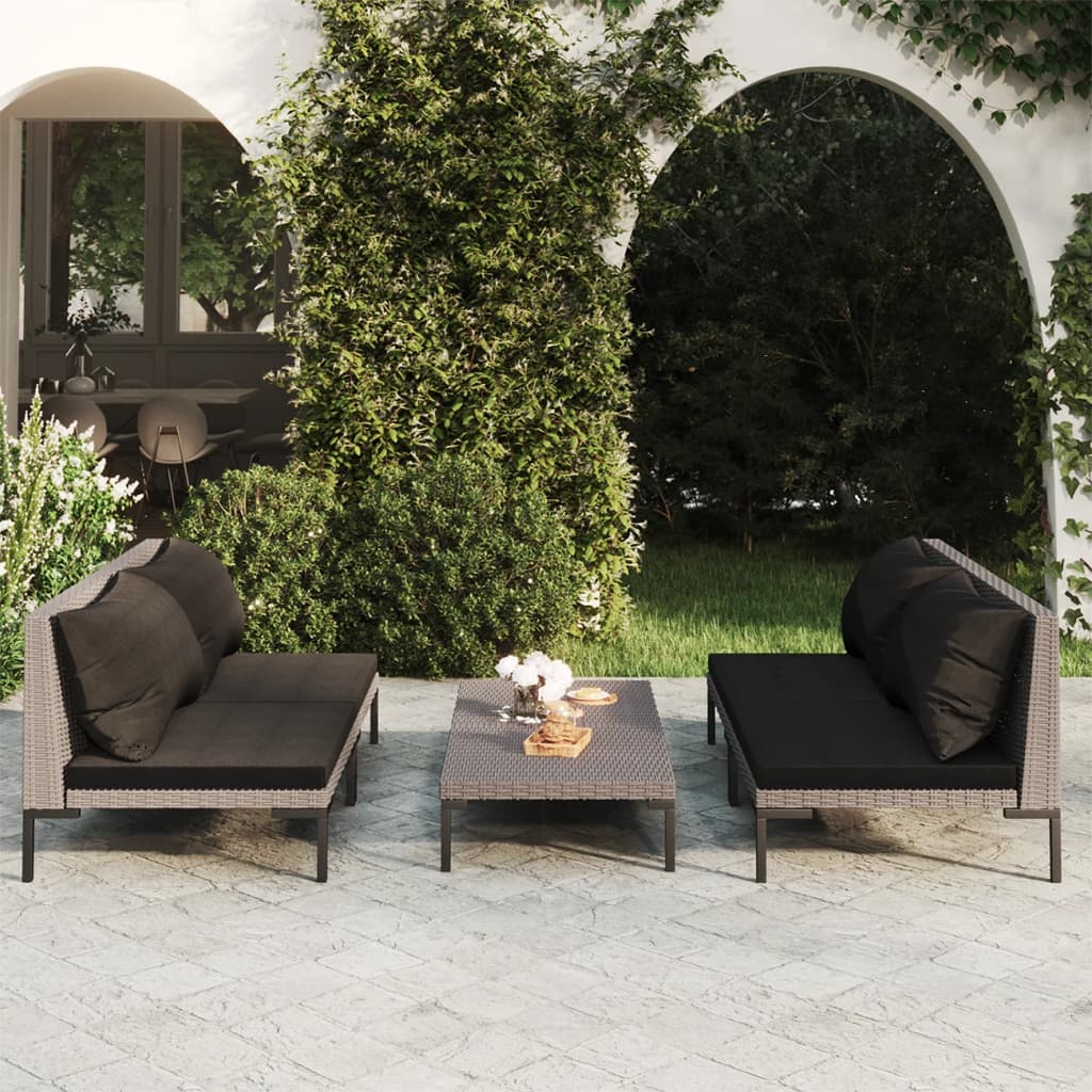 vidaXL 5-tlg. Garten-Lounge-Set mit Kissen Poly Rattan Dunkelgrau