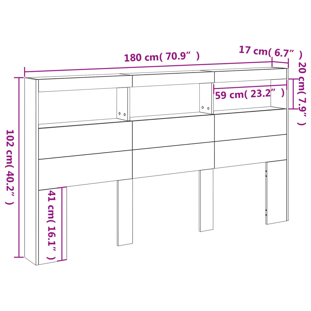 vidaXL LED-Kopfteil mit Ablagen Weiß 180x17x102 cm