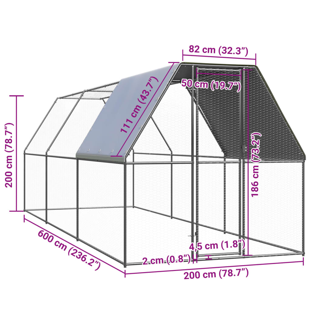 vidaXL Hühnerkäfig 2x6x2 m Verzinkter Stahl