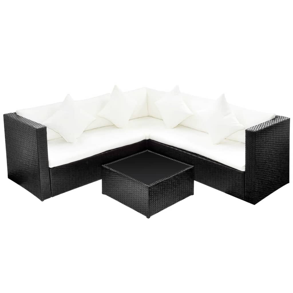 vidaXL 4-tlg. Garten-Lounge-Set mit Auflagen Poly Rattan Schwarz