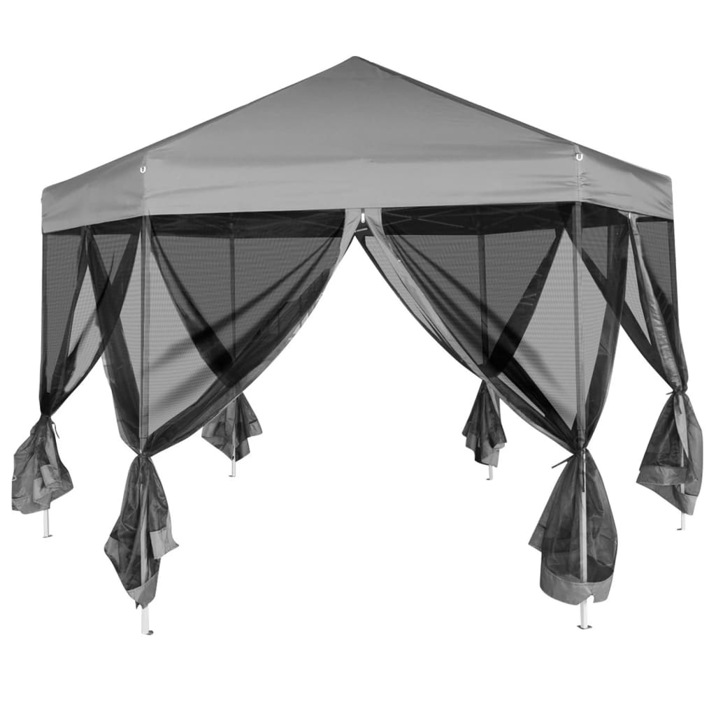 vidaXL Hexagonal Pop-Up Zelt mit 6 Seitenwänden Grau 3,6x3,1 m