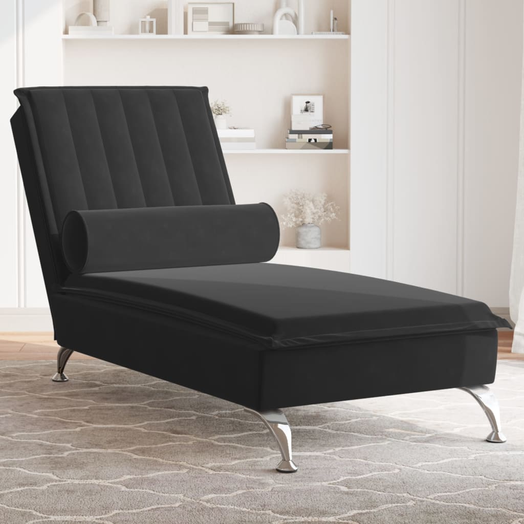 vidaXL Massage-Chaiselongue mit Nackenrolle Schwarz Samt