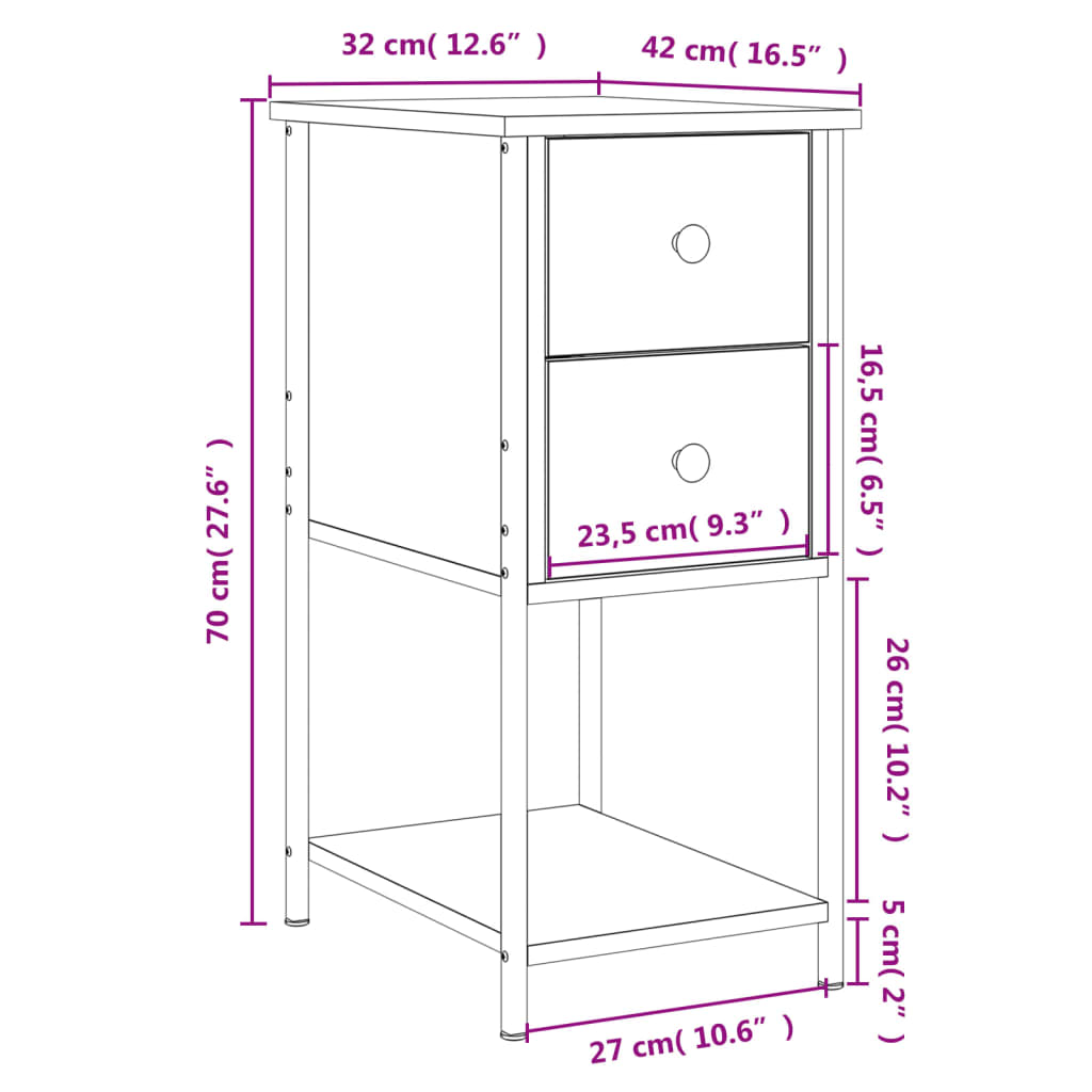 vidaXL Nachttische 2 Stk. Sonoma-Eiche 32x42x70 cm Holzwerkstoff